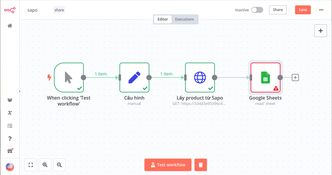 Bắt đầu với N8N và Sapo API